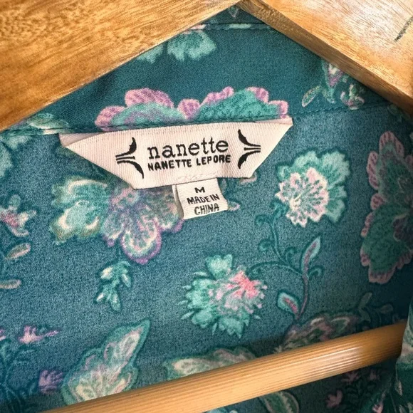 Nanette Lepore Teal Floral Blouse - Picture 3 of 5